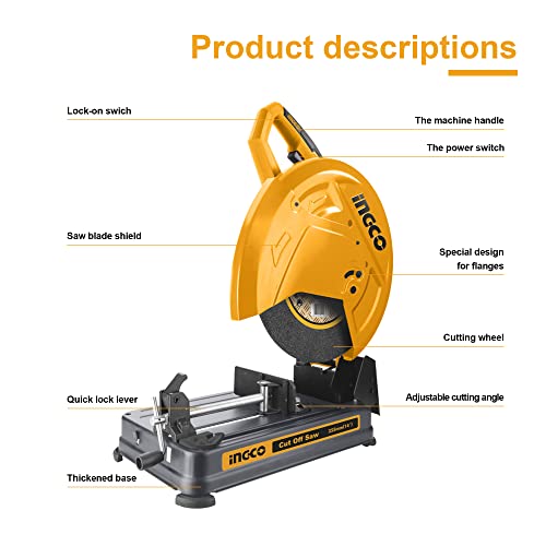 Image of INGCO Cut Off Saw, Cut Off Saw, 2400W | 3900Rpm Chop Saw, Power Saw With Heavy Duty Steel Base, Electric Cut Off Saw, Professional Cut Off Saw Machine With 1Pcs 355Mm Cutting Disc