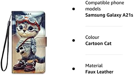 Samsung Galaxy A21s Case, 3D Shockproof Premium PU Leather Flip Wallet Cover with Magnetic Stand Card Holder Money Pouch Folio TPU Bumper Protective Phone Case for Samsung Galaxy A21s Cartoon Cat