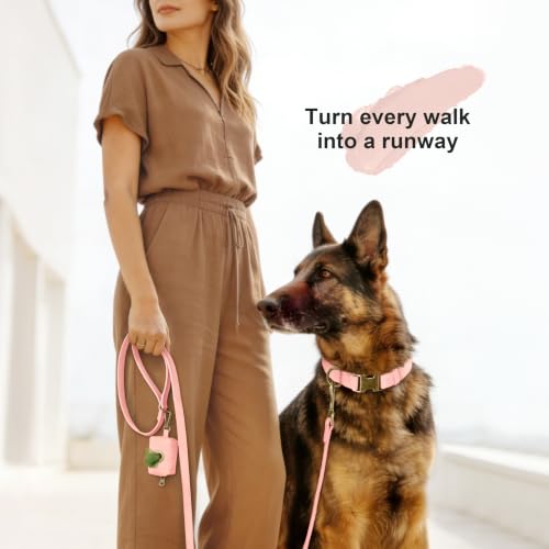 Image of Didog Soft PU Leather Dog Collar for Large Dogs, Quick Release, Pink XL