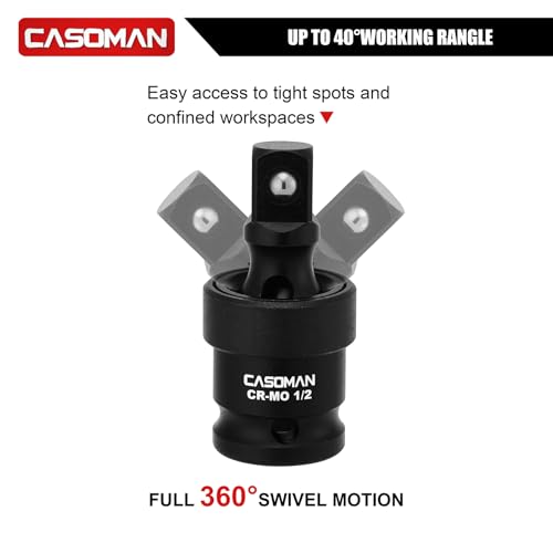 CASOMAN 25 PCS 1/2" Drive Deep Impact Socket Set with Case, 6 Point, 3/8" - 1-1/2", SAE, Include Extension Bars, Socket Adapter, Drill Adapter and Universal Joint - image 5