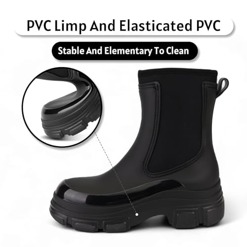 ZEPYFXIT Damen Gummistiefel wasserdichte Regenstiefel Halbhohe Regenschuhe Chelsea Boots rutschfeste Gartenschuhe Rain Boots(Schwarz 2407,39 EU)