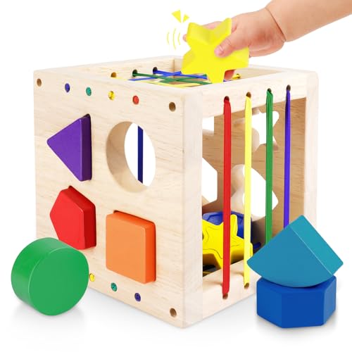 Ainiv Formsortierwürfel, Sortierspiel Montessori Steckwürfel, Baby Sensorische Spielzeug, Motorische Fähigkeiten, Lernspielzeug Motorikwürfel mit 8 Steckbausteinen, Geschenk für Jungen oder Mädchen
