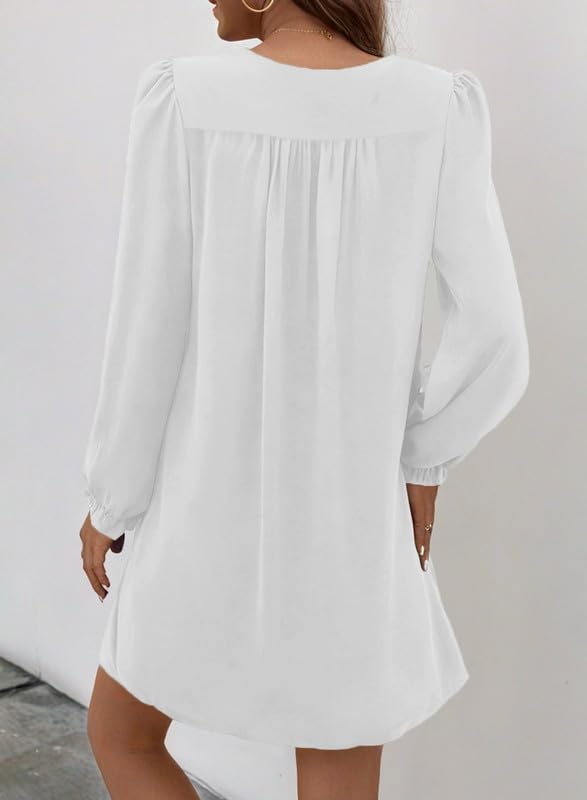 Image of Dokotoo Womens Casual Dress A-Line Ruffle Sleeve V Neck Midi Dress 2025 Fashion Pleated Flowy Sundress Loose Shirt Dresses
