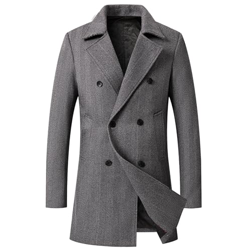 Trench Coat for Men Double Breasted Pea Coats Mid Length Cardigan Jacket Single Breasted Pea Coat Winter Outwear