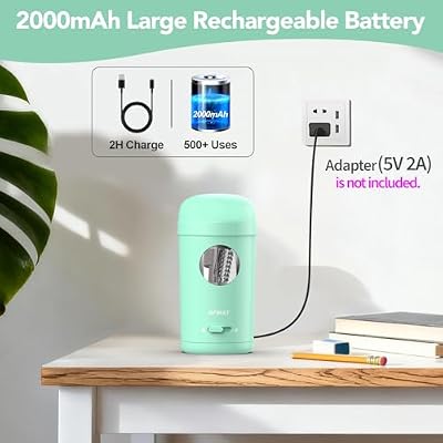 AFMAT Electric Pencil Sharpener, Fully Automatic Pencil Sharpener for 7-8mm Pencils & Colored Pencils, Auto in & Out, Rechargeable Vertical Hands-Free Sharpeners for Classroom/Home/Office PSX7(Green)