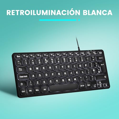 Miniatura 4 de Perixx Periboard-332 Teclado Mini Usb Retroiluminado Con Cable - Teclas De Tijera Tipo X - Retroiluminación Blanca - Negro - Qwerty Español