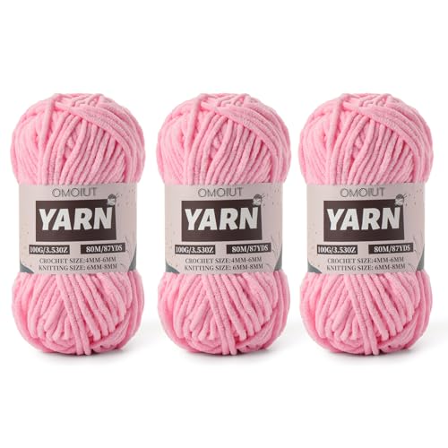 Image of Fluffy Chenille Yarn for Crocheting - Baby Yarn for Crocheting Soft Blanket - 3 Pack of 100g /(87.4yds) Crochet Amigurumi Chunky Yarns - Super Bulky 5 Velvet Yarns (3 Dark Pink)