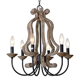 ANQIANYUE Farmhouse Chandelier 6-Lights Wood Chandelier 18.3' Distressed Black Rustic Candle Chandeliers for Dining Room Kitchen Island Foyer Living Room Entryway Hallway