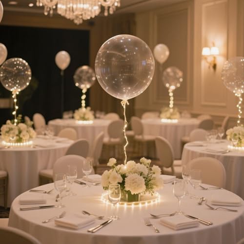 Image of Lightsfever 8pc LED Light up Party Balloons with Batteries, Warm White Lights with Clear Bobo Balloons for Helium or Air, Home Decor Wedding Birthday