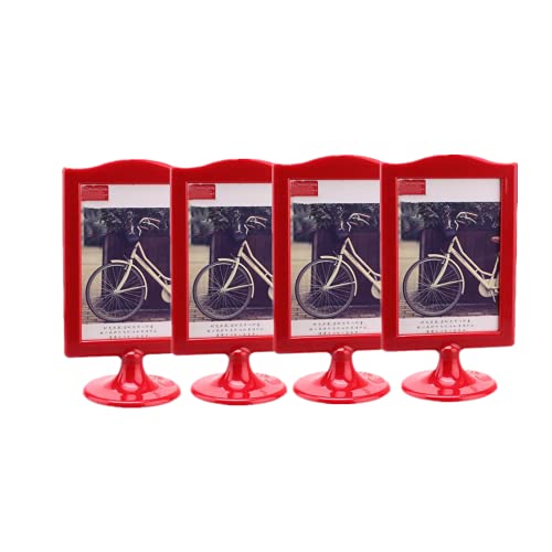 4-pack staande fotolijsten, fotolijstset, verticale montagebordhouders 10 x 15 cm, dubbelzijdig tafelblad, elk frame bevat 2 foto's, school, bruiloftsfeest tafelnummerhouder, meer kleuren (rood)