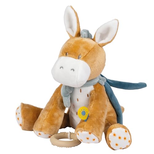 Nattou Peluche Musicale en Polyester, avec Musique et Anneau de Dentition en Silicone, Âne Leo, Env. 30 cm, Felix et Leo, Beige