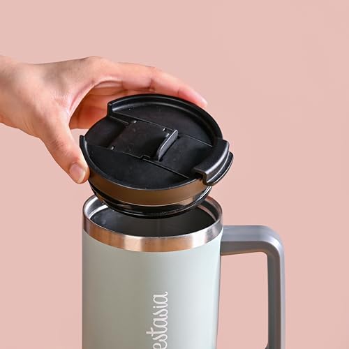 Image of Nestasia Replacment Lid for 1.2L Tumbler - Durable Hard Plastic Dual Flip Opening Lid with Separate Silicone-Sealed Straw Hole & Sip Opening | Leak Proof, Spill Proof & Dust Proof (Black)