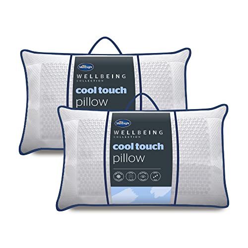 Image of Silentnight Wellbeing Collection Cool Touch Pillow 2 Pack Luxury Cooling Gel Pillow Stay Cool At Night Prevent Overheating For Side Back Sleepers - Medium Support Bed Two Pillows