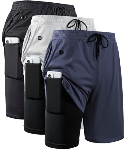 Image of JWJ Men's 2 in 1 Workout Running Shorts 7 Inch Lightweight Athletic Gym Shorts with Compression Liner