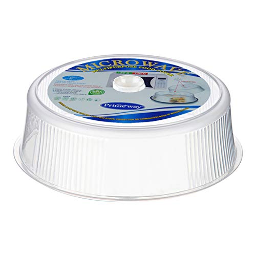 Image of Primeway Plastic O 21cm Microwave Splatter Free Lid | Quarter /Half Plate Size | Multipurpose Food Cover | 8.25in Diameter | H-5.8cm | Small | Clear