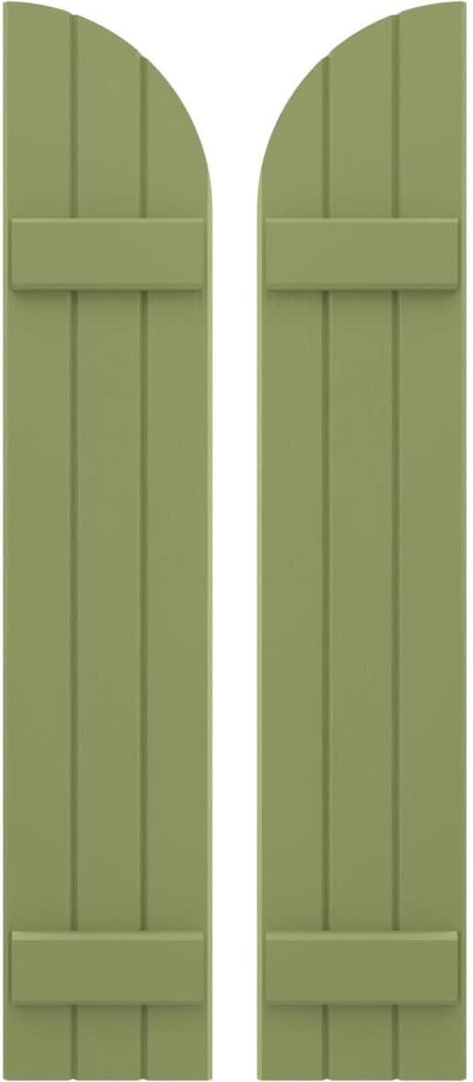 10 1/2"W x 78"H Americraft Three Board (2 Batten) Joined Exterior Real Wood Joined Board-n-Batten Shutters w/Arch Top (Per Pair), Moss Green