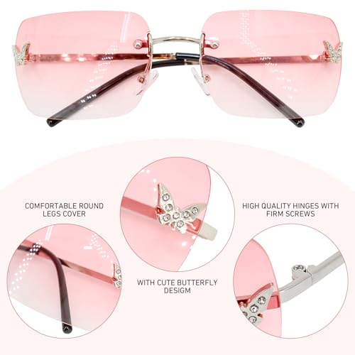 Rimless Rectangle Y2k Sunglasses for Women Men Frameless Tinted Lens 2000S Fashion Shades Butterfly3