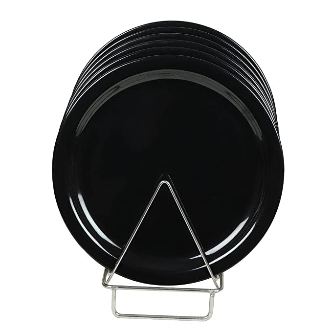 Coolkart Unbreakable Plastic Round Glossy Plain Black Designed (11 Inch) Dinner Lunch Plates (Pack of 6) Dinner Plate (Pack of 6, Microwave Safe)