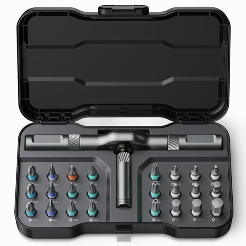 Image of Bomivoi 24 in 1 Magnetic Screwdriver Set, DIY Ratchet Screwdriver Set, Multi Bit Magnetic Drive Set with Detachable Ratchet Handle, Portable Precision Repair Tool Kit for Funiture Computer Bicycle