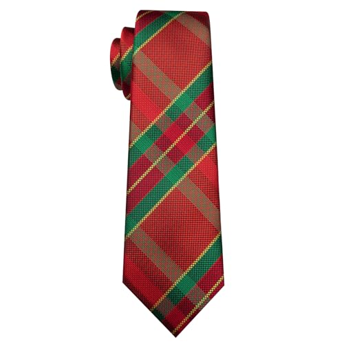 Image of Barry.Wang Plaid Ties Mens Silk Necktie and Tie Clip Checkered Tie for Wedding Party Business Formal