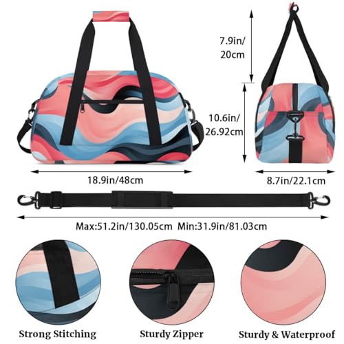 Curved Line Print Personalized Duffel Bag Weekend Overnight Travel Bag Sports Waterproof Gym Bag Lightweight Dance Bag Pink Blue3
