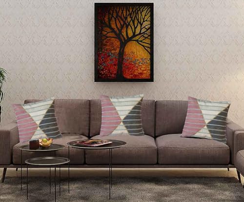 Image of Beautiful Aari and Gold dori Work Design Cushion Cover in Slub Fabric (Multicolor). Size 16''X16'' (Pack of 1)