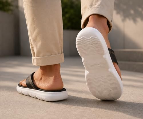 Image of Kraasa Men's EVA Flip Flops with Wide Cushioned Straps | Lightweight Thick Sole Anti-Slip Slippers Casual Summer Sandals & Chappal