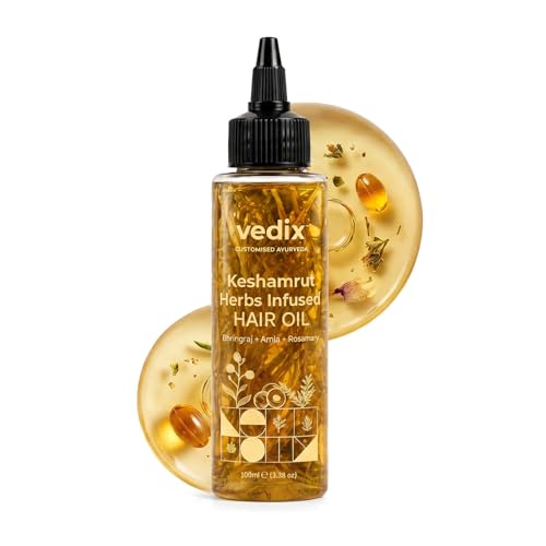 Image of Vedix Keshamrut Herbs Infused Hair Oil for Men & Women I Control Hair Fall & Boost Hair Growth I 16+ Whole Herbs, Leaves & Flowers I No Mineral Oils & Chemicals (100ml)