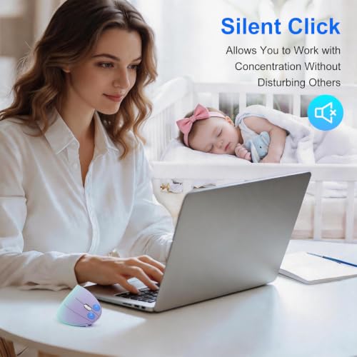 Image of Vertical Mouse, Right Handed 2.4GHz Wireless Ergonomic Rechargeable Vertical Mouse with 4 Adjustable DPI 800 /1200 /1600 /2400, 6 Buttons,Compatible with PC, Desktop,Mac (Purple)