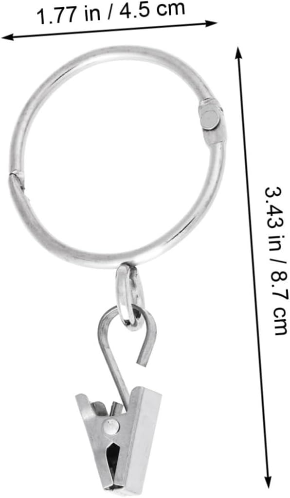 24-Pack Metal Curtain Rings with Clips Non-Open Hook Design Silver Color for Shower and Bedroom Curtains Easy to Install for Home Decoration