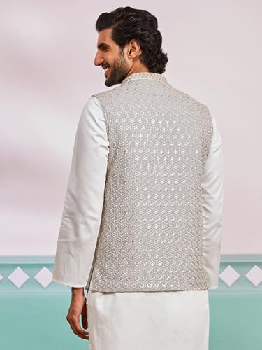 Image of VASTRAMAY Men's Embroidered Nehru Jacket - Festive Ethnic Waistcoat for Festive, Wedding, Party & Traditional Occasion Outfit