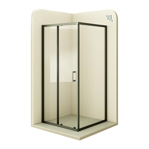 Moments Of Glass Mampara de Ducha Dora 80x130x190cm, REVERSIBLE, Puerta Corredera, Ajuste 77.5-79.5x127.5-129.5cm, Perfiles Negros, Cristal Templado Transparente 6mm