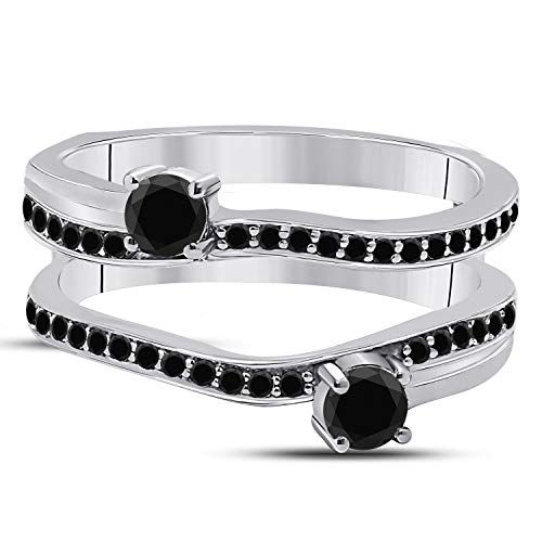 DS Jewels 14k White Gold Plated Alloy Two Stone Prong Set Round Forever US Enhancer Ring Guard with CZ Black Sapphire (0.58 ct. tw.)