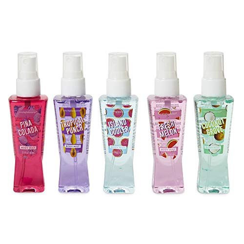 Tri-Coastal Design Travel Size Room and Body Mist, Pillow and Linen Mist Collection - Set of 5 - Pina Colada, Tropical Punch, Island Cooler, Fresh Melon, Coconut Grove - 2.2 fl oz/each