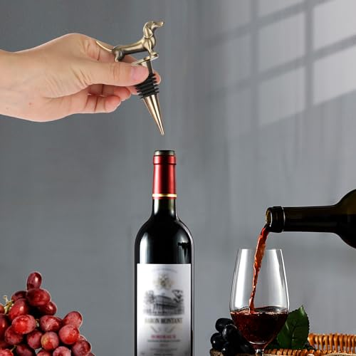 LKKCHER Dackel Weinflaschenverschluss, Geschenke und Deko, Geburtstagsgeschenk, Weingeschenke für Männer Papa Frauen, Weihnachtsschmuck, Flaschenverschlüsse für Wein Champagner, Bronze