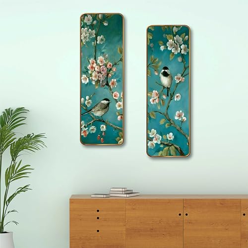 Image of Livin'luxe Bird & Blossom Set of 2 Vertical MDF Wall Panels | Premium Sparkle Lamination Finish | Elegant Nature Wall Decor for Living Room, Bedroom & Office 20 Inch x 30 Inch