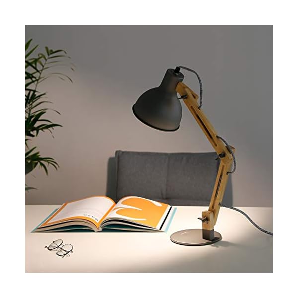 tomons LED Leselampe im Klassichen Holz-Design, Schreibtischlampe Grau, Tischleuchte Verstellbare, Verstellbarem Arm… – Bild 5