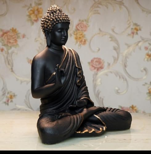 Image of CRAFTVOGUE 2 Feet Sitting Buddha Idol Statue for Home & Garden | Matte Black with Glossy Texture | Big Decorative Showpiece for Living Room & Temple