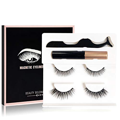 Magnetic Eyelashes with Eyeliner, 2 Pairs Upgraded False Eye Lashes Pack, Reusable Fake Eyelashes with Tweezers, Ideal Gift or Self Use