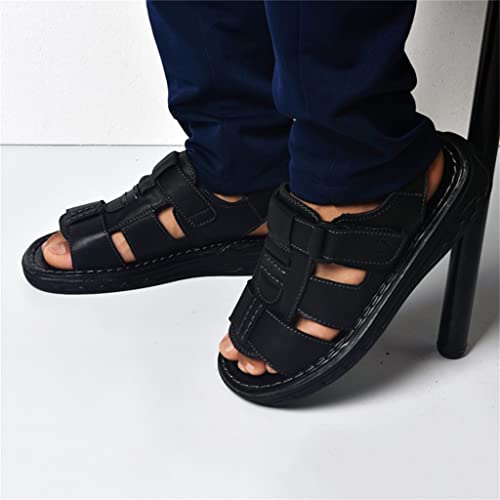 Mens Slippers Genuine Leather Sandals Outdoor Casual Men Leather Sandals for Beach Shoes Hollow aerated Shoes(39)4
