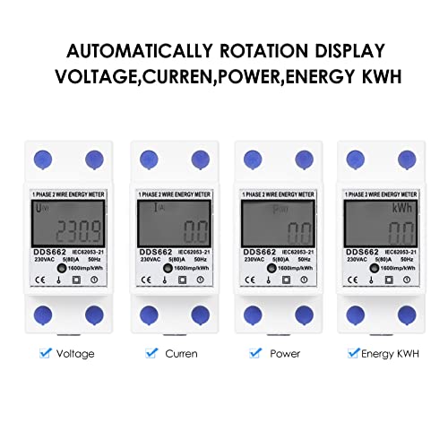 Tomshin Medidor de energia monofásica AC 230V sem luz de fundo DDS662