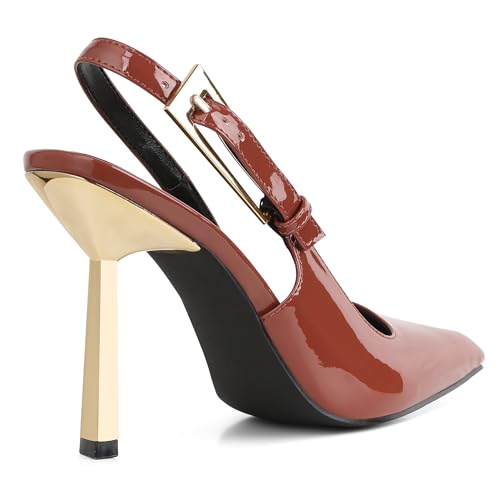 Women's Backless Slingback, Patent Leather Metal Buckle Fashion Dress Pointed Toe Sandals Shoes Sexy 3.5 in Stiletto Heel Shoes2