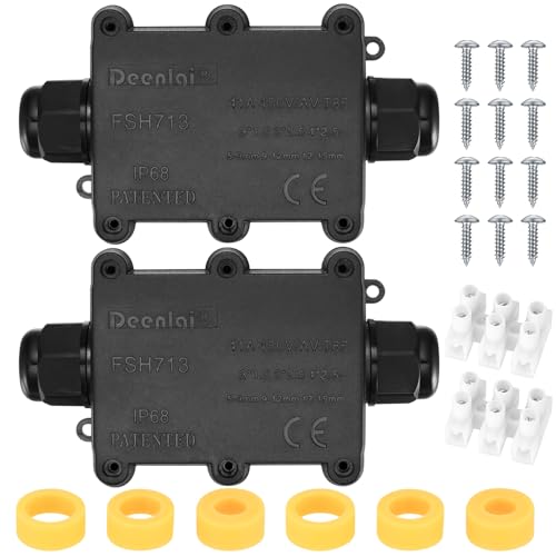 2 Pezzi Scatola Derivazione Esterna, Scatola di Giunzione Elettrica, Scatola Elettrica da Esterno, Connettori Elettrici Impermeabili IP68, Scatola di Giunzione a 2 Vie per Cavi Ø 5mm-15mm