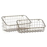 Abbott Collection Wall Baskets. Set of 2 - Metal, Dark Antique Brass (6'H)