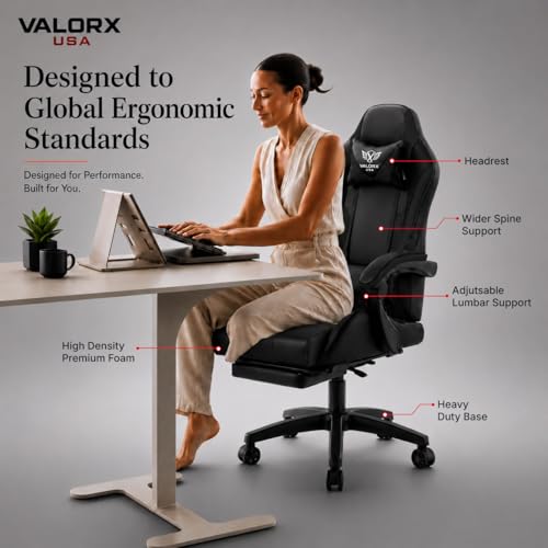 Image of Warrior 2026 Edition Gaming & Office Ergonomic Chair | Vegan Leather | High Back 135 Recliner | Adjustable Height & Linkage Armrest | Lumbar Support | 360 Swivel | 3 Year Warranty, Black