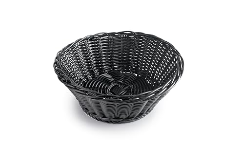 Panera - panera redonda de polyratán, color negro, diámetro de 22 cm, altura de 6 cm, ideal para almacenar y presentar pan.