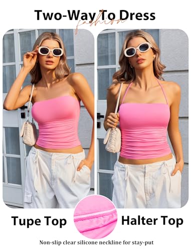 Image of Avidlove Halter Tops for Women Going Out Double Lined Sexy Crop Tank Top Ruched Slim Fit Cami Y2K Outfits Womens Summer Tops