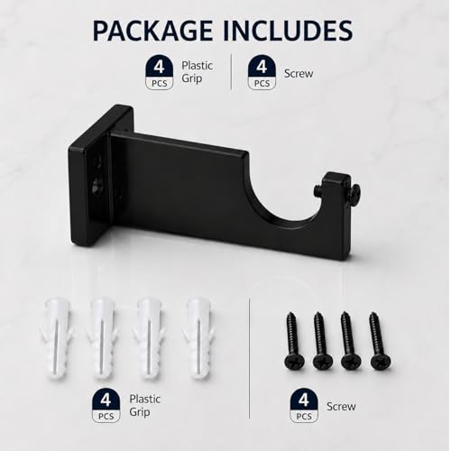 Image of Elite Aluminum Curtain Rod Brackets - Heavy-Duty Wall Mount Clamps for Curtain Rod Support for Door and Window Curtain Rods with Screw and Wall Plug - Pack of 2PCS (Curve Black)