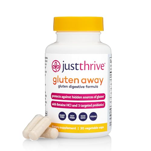 Just Thrive Gluten Away - 30 Servings Digestive Enzymes + Probiotic Support for Gluten Defense - Vegan, Gut Health Supplement