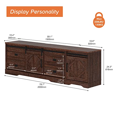 Image of WAMPAT 2-in-1 Farmhouse TV Stand with Drawers for 85 inch TV